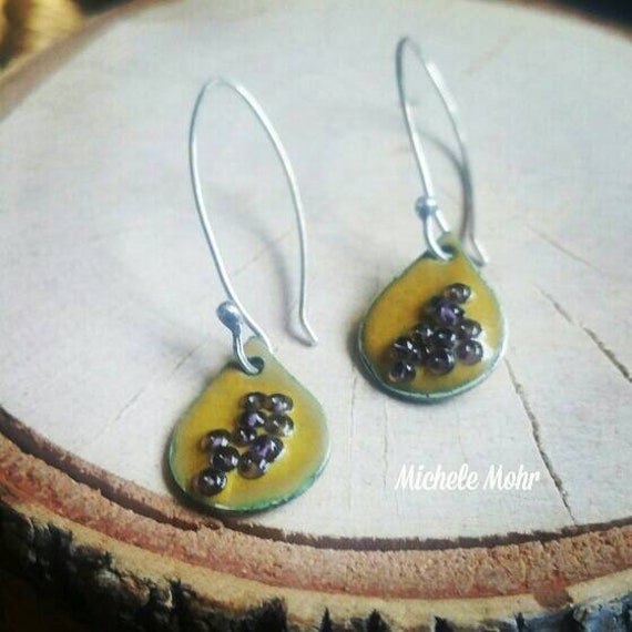 Desert Bloom Enamel Sterling Silver Teardrop Earrings