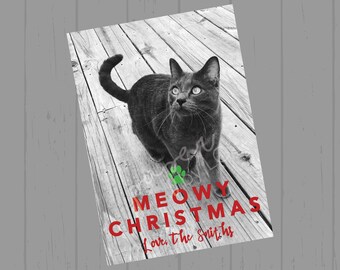 Christmas Customized Pet Cat Printable Card Meowy Christmas