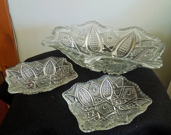 Vintage Pressed Glass Berry Bowl Set