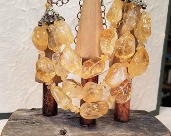 Tumbled Citrine and Bali Silver Three Strand Necklace