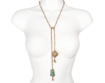 Vintage Bohemian Necklace, Etruscan Filigree, Eilat Stone, 1930s