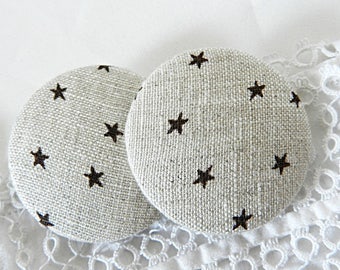 Beige fabric button with stars, 40 mm / 1.57 in