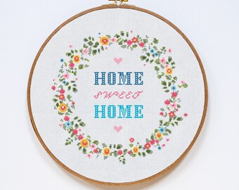 Home Sweet Home Cross Stitch Pattern, Home Modern Cross Stitch Pattern, Easy Counted Chart, PDF Format, Instant Download