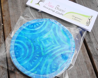 Reusable Nursing Pads, Organic Cotton Flannel - Blue Batik