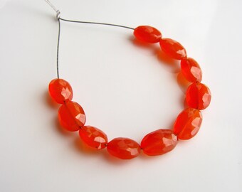Carnelian Faceted Oval Beads, Faceted Carnelian Beads, Red Orange Carnelian, Faceted Oval Beads, Carnelian Oval Beads, 6-8mm, (10), destash