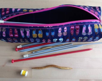 Shoe lovers case for crochet hooks, knitting needle case etc. Craft notions case, pencil case. Hobby storage case. Crochet hook holder.