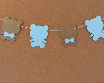 Bear garland, baby shower garland, teddy bear garland, paper garland, Baby blue and Kraft bear garland