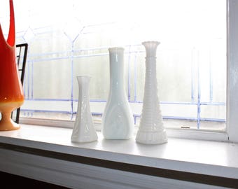 3 Vintage Milk Glass Bud Vases Retro Wedding Decor
