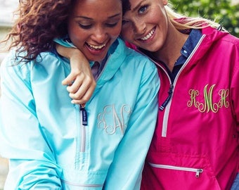 Monogram Rain Coat / Quarter Zip Pullover Jacket Charles River / Lightweight Windbreaker / Women's Personalized Raincoat / Monogram Gift