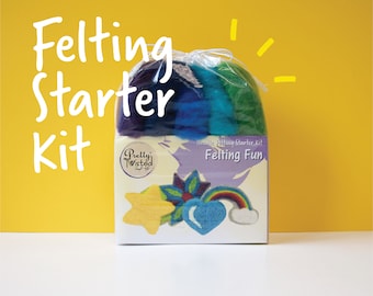 Needle Felting Starter Kit, Art & Craft DIY Kit, 10 Colors Wool, Foam Pad, Felting Needles, Ready to Ship, "Felting Fun" by Pretty Twisted
