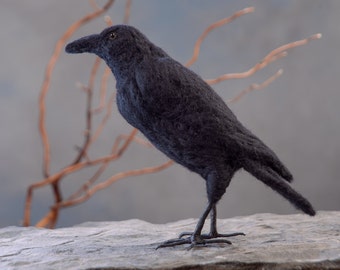Raven wool felted handmade bird