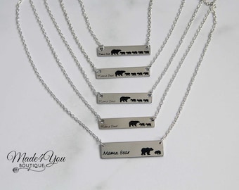 Mama Bear Necklace 1-2-3-4-5 Cub Mama Necklace Mom Bar Necklace Bear Cub Silver Mothers Day Gift Baby Necklace Mom Child Jewelry