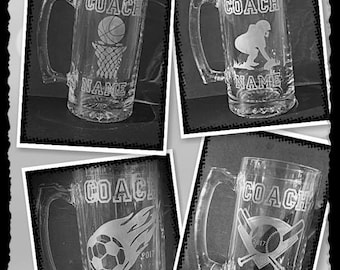 Coaches Gift - Etched Glass - Soccer Coach Gift - Baseball Coach Gift - Football Coach Gift - Basketball Coach Gift - Beer Mug