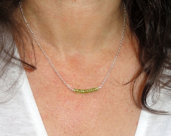Sterling silver peridot necklace, Peridot necklace, August birthstone necklace, Birthday gift, Green stone necklace