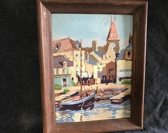 Vintage 1954 paint-by-number sailboat painting