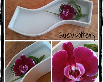 Japanese Style S Shaped Ceramic Vase / Ikebana Container. Hand-build white stoneware including FREE SHIPPING