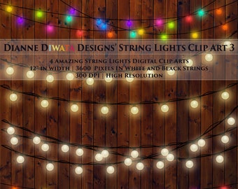 String Light Clip Art, White String Light, Rustic Invitation Clipart, Wedding overlays, String Light ClipArt, DIY Invitation JPG PNG