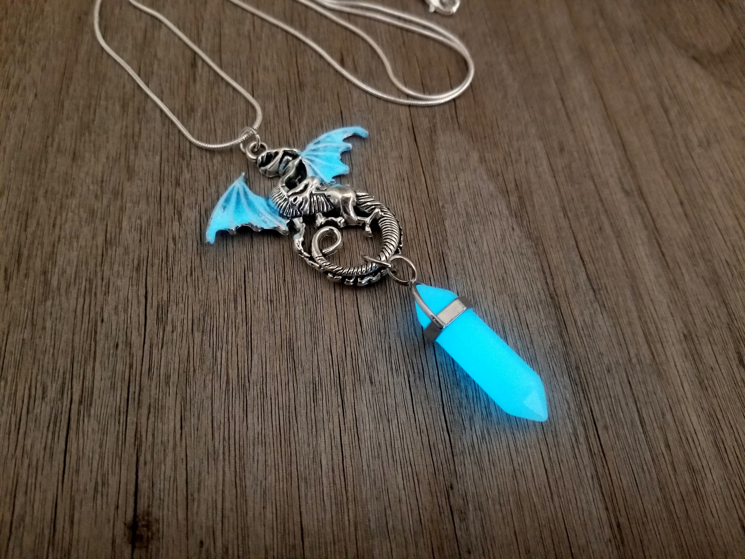 Glow Dragon Necklace, Glowing Crystal, Glow in the Dark Jewelry, Men's ...