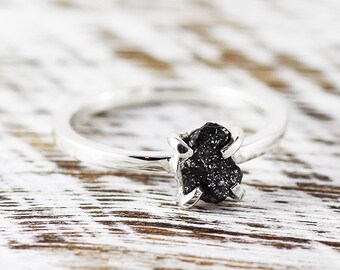 Black Diamond Ring Diamond Ring Sterling Silver Engagement Ring Wedding Ring Diamond Delicate Ring Unique Engagement Rough Diamond Ring