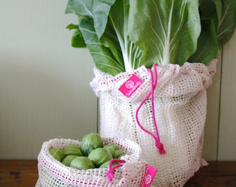 Set of 2 (L + m) organic cotton shopping nets, pink
