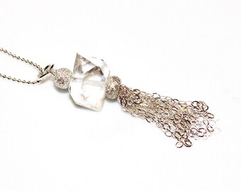 Tassel Jewelry Herkimer Diamond Necklace Tassel Necklace Silver Necklace Herkimer Quartz Jewelry Herkimer Necklace Sterling SIlver Tassel