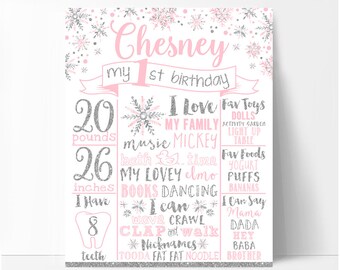 Winter onederland chalkboard sign, girl pink and silver first birthday chalkboard, winter onederland birthday poster,printable