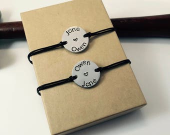 Personalized Couples Bracelet Set, His and Hers Bracelet Set, Cord bracelets, His and Hers Jewelry, Name Bracelet, Hers and hers,His and his