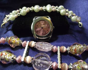Geneva Watch with 2 Beaded Bands B065