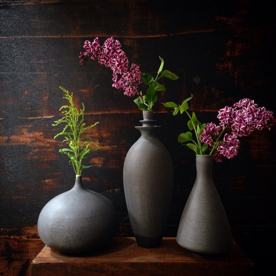 MADE TO ORDER 3 large ceramic stoneware bottle vases in Slate
