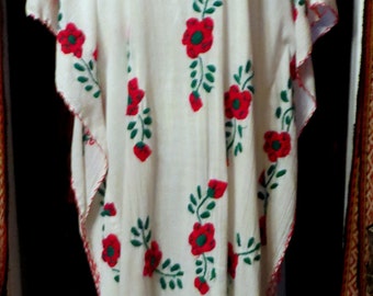 Fab Heavy Embroidered Mexican Gauze Caftan Dress