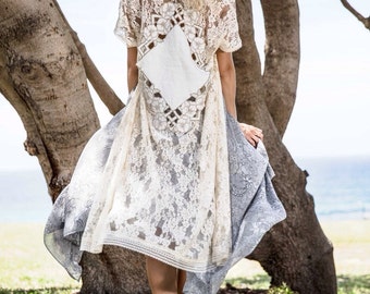 Vintage Dream Lace Maxi Kimono Gown Wrap, Gypsy Wedding