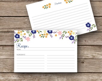 Printable Recipe Cards - 4x6 - Flower Garden