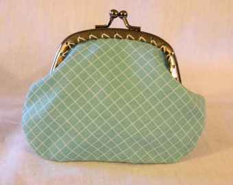 Blue Checkered Coin purse with kiss clasp