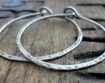 Mangly Hoops - Choice of 6 sizes. Handmade. Hammered. Oxidized Sterling Silver Hoop Earrings
