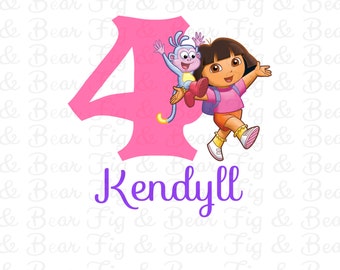 Dora the Explorer Birthday Shirt with Boots Iron On Transfer Decal Personalized Free