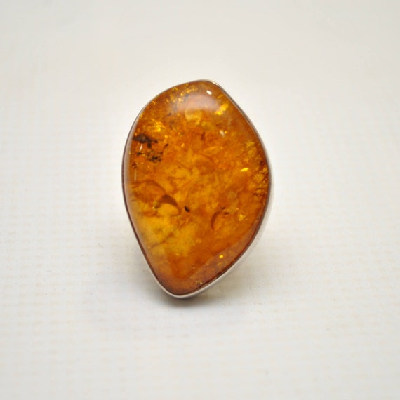 Sterling Silver Honey Amber Sz 8.5 Ring #9296