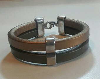 Men's Leather cuff, Bronze Gold chunky leather bracelet, gift idea for him