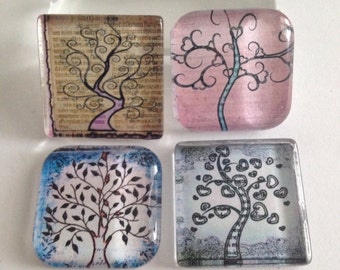 Tree of life magnets, Tree magnets, Glass Magnets, Tree of life Party favors, Kitchen magnets, Cubicle decor, Teacher gift, Kitchen decor