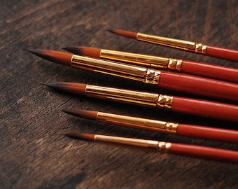 Set of 6 pointy paint brushes - sizes 2, 4, 6, 8, 10, 12 made out of pony hair - watercolor brush - high quality paint artist brush