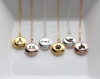 Personalized Locket Necklace - MINI Personalized Engraved Locket Necklace, Personalized Locket, Gift for Her, Silver Gold Rose Gold Locket