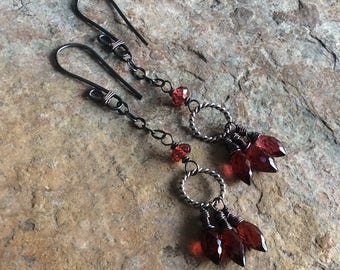 GARNET earrings, sterling silver jewelry, RED gemstone earrings, handmade artisan jewelry, Angry Hair Jewelry