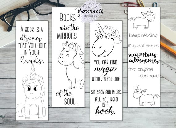 Printable unicorn  bookmark  set coloring  bookmark  coloring 