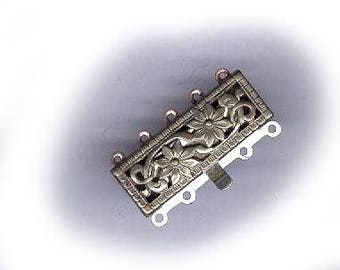 vintage FILIGREE CLASP long silvertone filigree clasp, FIVE strand bridal finding antique clasp