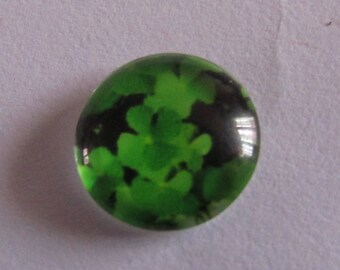 2 cabochons glass 12mm clover theme with 4 leaves