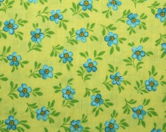 Blue Flowers, Fabric, Floral Fabric, Cotton Fabric, Quilting Fabric, Sewing Fabric, Fabric Traditions, Yellow Background, By The Yard