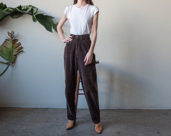 brown cotton corduroy trousers / vintage 80s pants / baggy corduroys / US 8 / 30 W / 3486t / B9