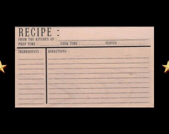 RECIPE CARD Rubber Stamp, Food Rubber Stamp, Cooking Stamp, Baking Rubber Stamp, Baker Baking Gift, Cooking Baking Party, Recipe Cards 3x5