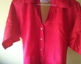 Sale Vintage 80s Red Cut Out Crop Blouse