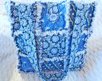 Blue Floral Rag Tote - Rag Quilt Tote - Blue and White Tote - Gift for Her