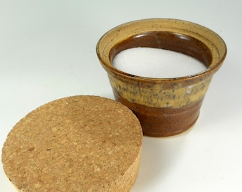 Ceramic sugar bowl, pottery sugar bowl, stoneware sugar bowl with cork lid, salt cellar with lid, ceramic salt cellar, pottery salt jar
